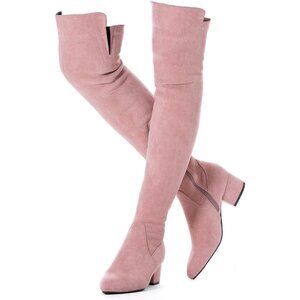 Women Pink\2inch Suede Over the Knee Thigh High Chunky Block Heel Winter Boots